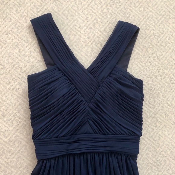 Alfred Sung Shirred Chiffon V-Neck Gown in Navy - Picture 5 of 6